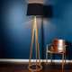 Floor Lamp Timber Tripod Ring Black Shade 60W E27 Floor Lamp Timber Tripod Ring Black Shade 60W E27